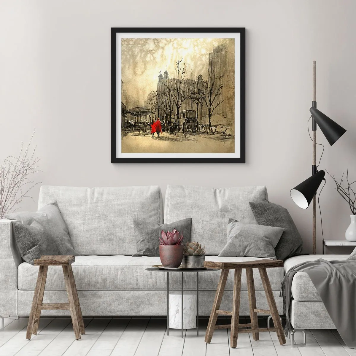 Plakát v černém rámu - Rande v londýnské mlze  - 30x30 cm