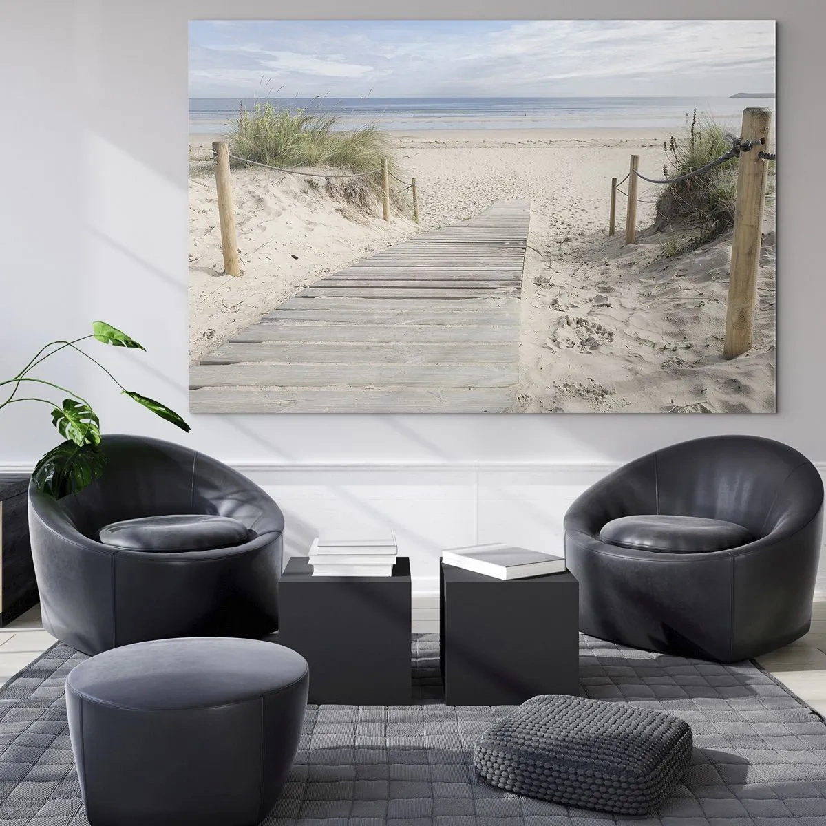 Obraz na skle - Cesta k pláži s výhledem na moře - 70x50cm - Až k horizontu - Moderní nástěnná dekorace do obývacího pokoje a ložnice ARTTOR