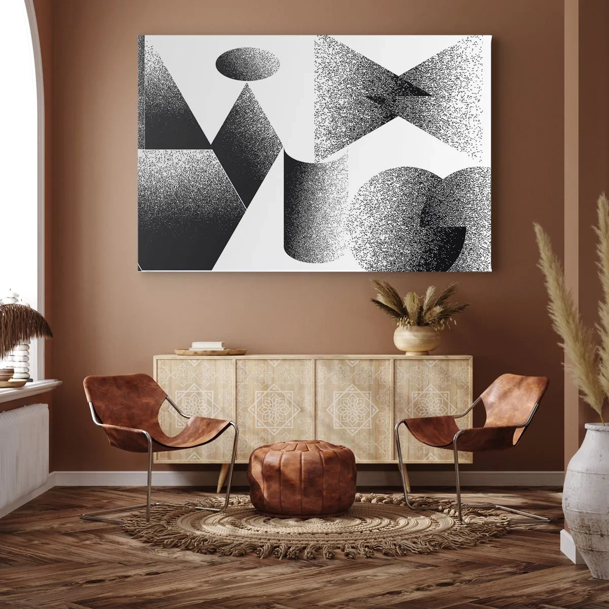 Obraz na plátně - Geometrie složená z úhlů a oválných tvarů - 70x50cm - Úhly a ovály - Moderní nástěnná dekorace do obývacího pokoje a ložnice ARTTOR