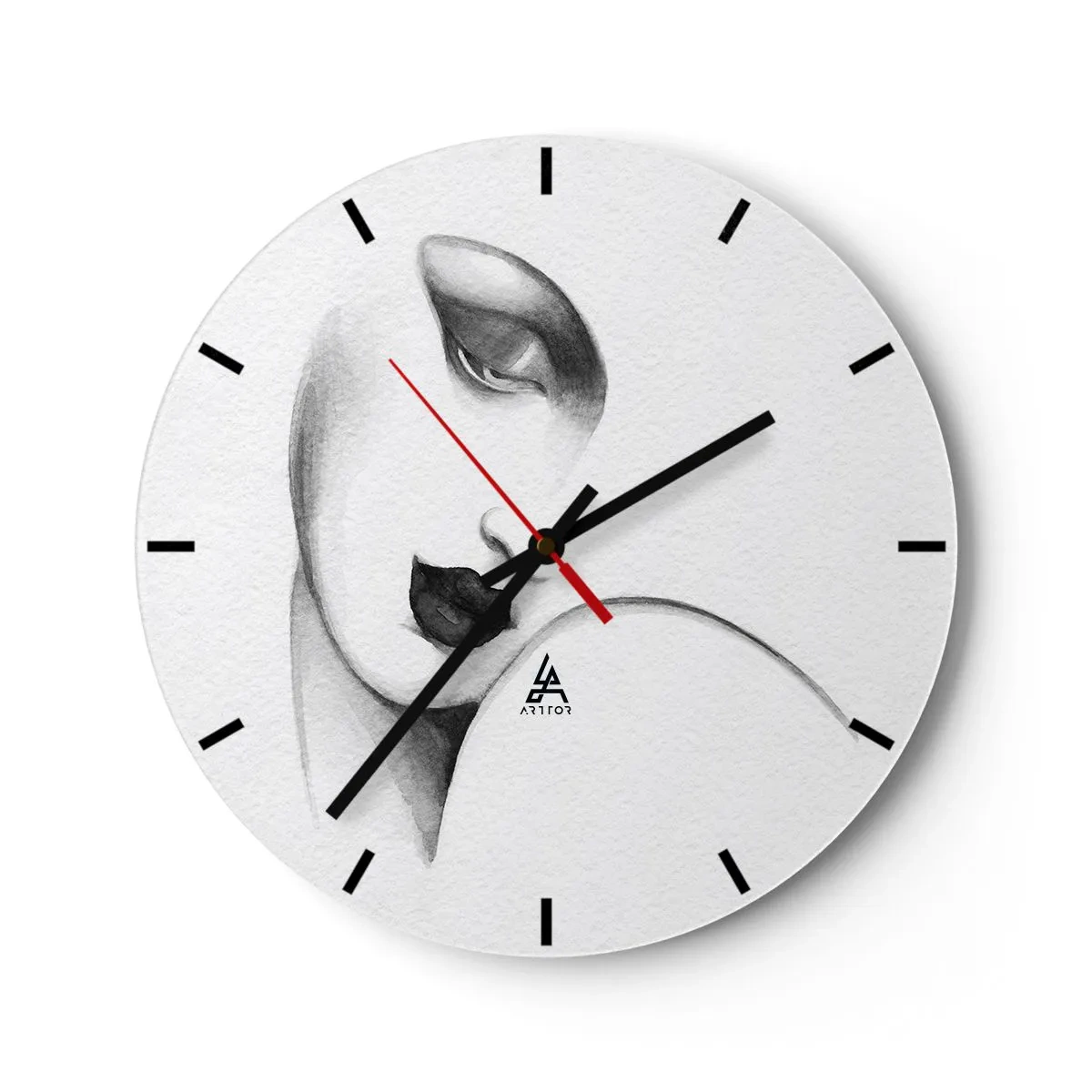 Nástěnné hodiny - Minimalistický portrét ženy v odstínech šedé. - 30x30cm - Ve stylu Lempické - Moderní nástěnná dekorace do obývacího pokoje, kuchyně a ložnice ARTTOR