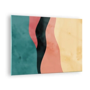 Obraz na skle - Barevné vlny v odstínech zelené, růžové, černé a béžové - 70x50cm - Kompatibilní nesoulad - Moderní nástěnná dekorace do obývacího pokoje a ložnice ARTTOR