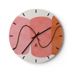 Nástěnné hodiny - Abstraktní tvary v odstínech růžové a oranžové s vlnitými čarami - 30x30cm - Jemný pohyb forem - Moderní nástěnná dekorace do obývacího pokoje, kuchyně a ložnice ARTTOR