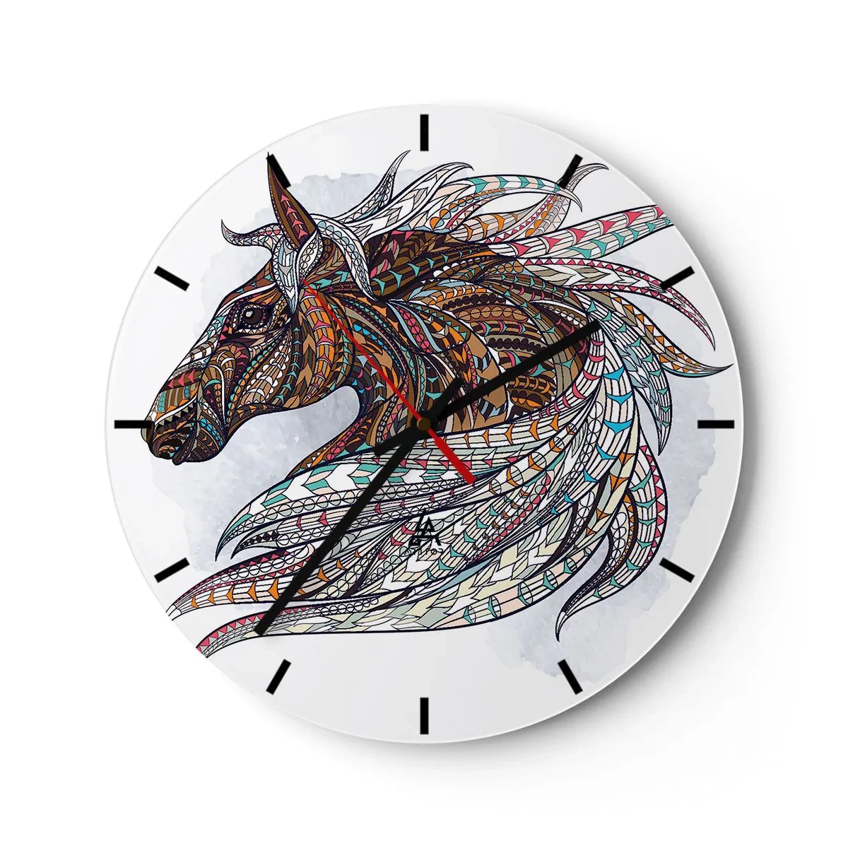 Nástěnné hodiny - Barevný kůň v geometrickém stylu na bílém pozadí - 30x30cm - Keltský válečný oř - Moderní nástěnná dekorace do obývacího pokoje, kuchyně a ložnice ARTTOR