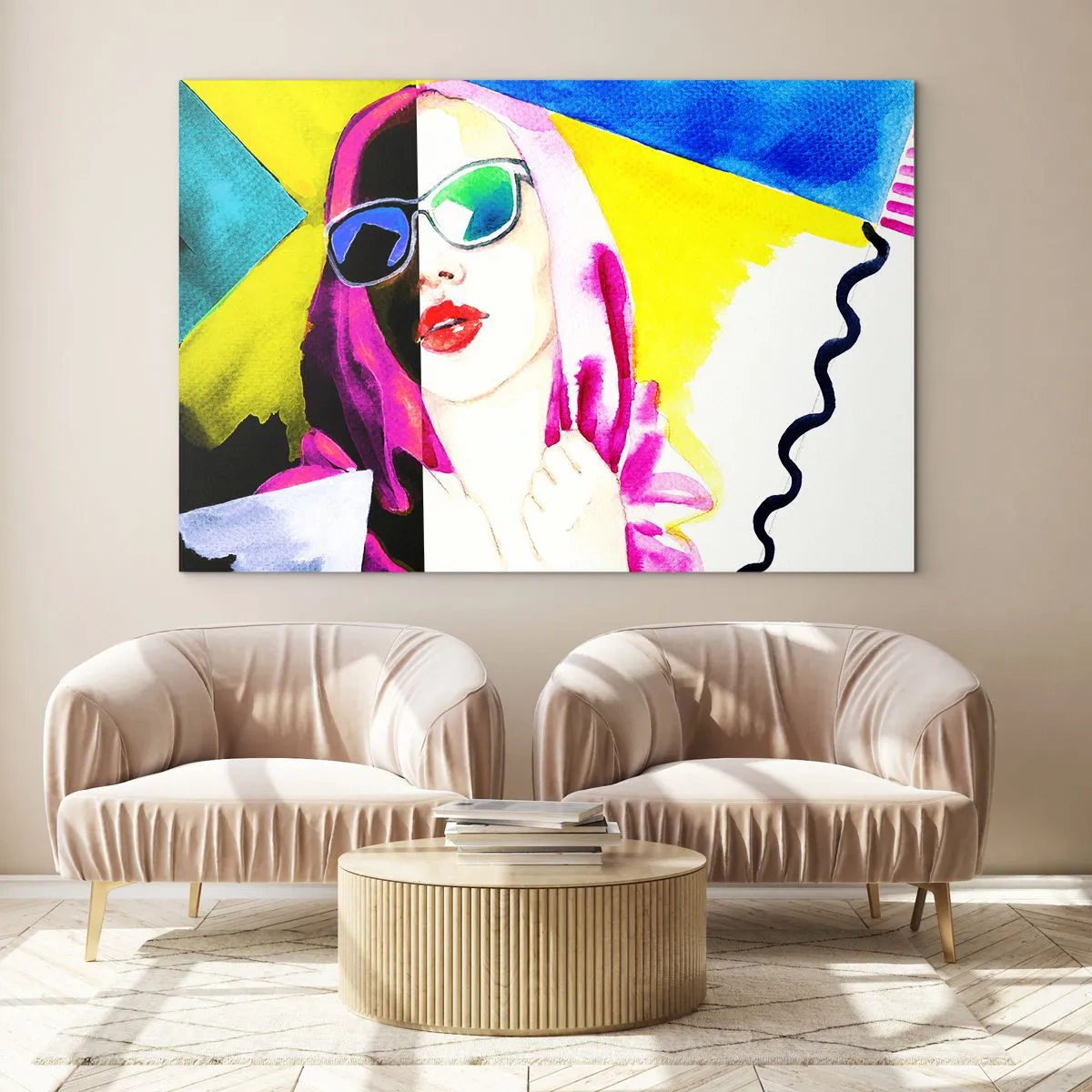 Obraz na skle - Portrét ženy v barevném stylu pop artu - 70x50cm - Nejsem bílá a nejsem černá - Moderní nástěnná dekorace do obývacího pokoje a ložnice ARTTOR