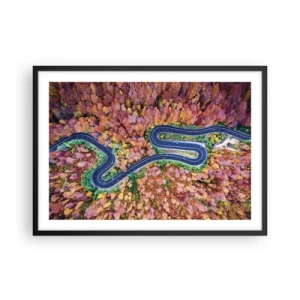 Plakát v černém rámu - Klikatá cesta lesem - 70x50 cm