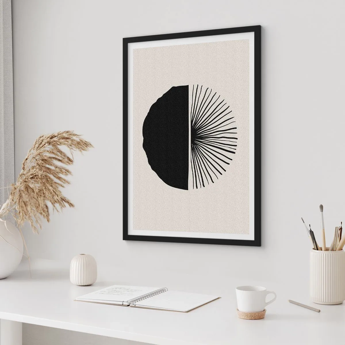 Plakát v černém rámu - Minimalistická černobílá abstrakce - 50x70cm - Řada možností - Moderní nástěnná dekorace do obývacího pokoje a ložnice ARTTOR
