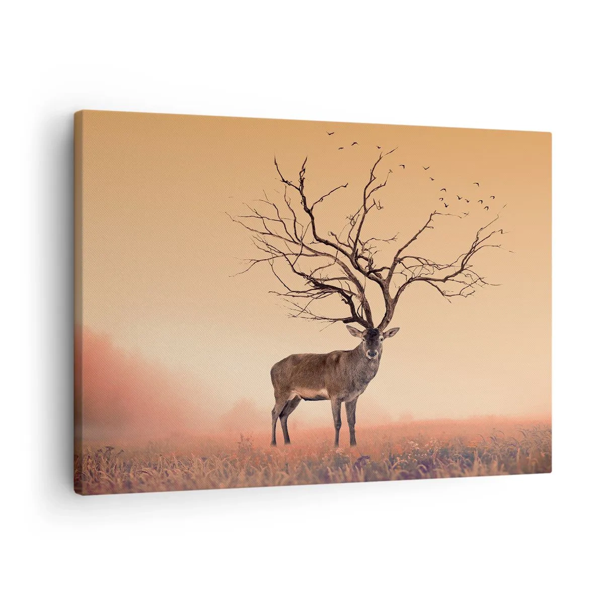 Obraz na plátně - Elegantní grafika jelena s větvemi místo paroží - 70x50cm - Prajelen - věčný duch lesa - Moderní nástěnná dekorace do obývacího pokoje a ložnice ARTTOR