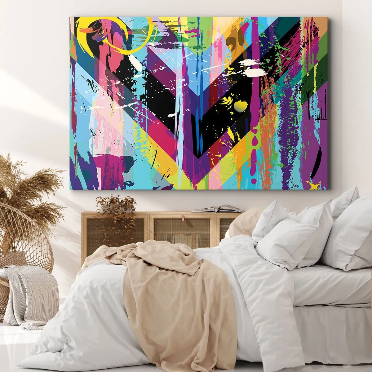 Obraz na plátně - Abstraktní vzor s barevnými geometrickými tvary - 70x50cm - Shora dolů - Moderní nástěnná dekorace do obývacího pokoje a ložnice ARTTOR