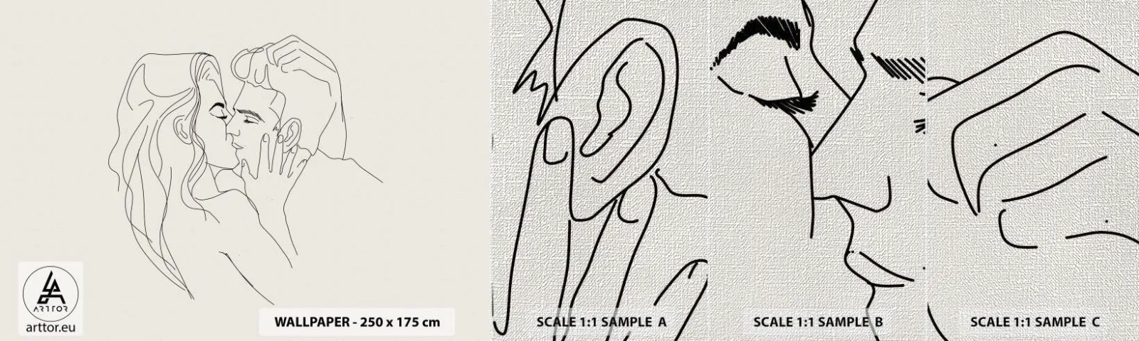 Vzor Fototapety Premium Canvas - Zamotaní citem - Grafika, Zamilovaný pár, Polibek - 100x30 cm