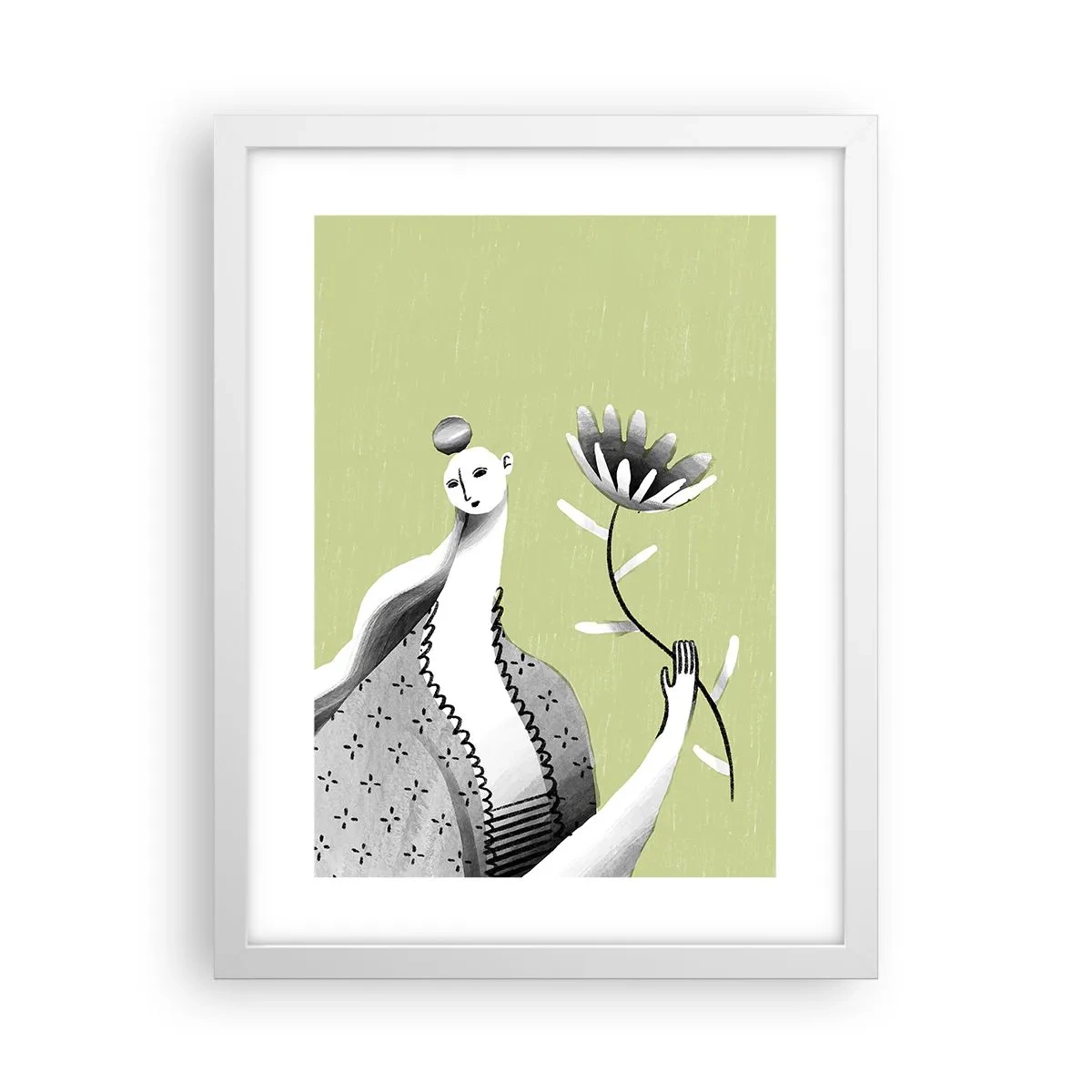 Plakát v bílém rámu - Modernistický portrét – držící květinu - 30x40 cm