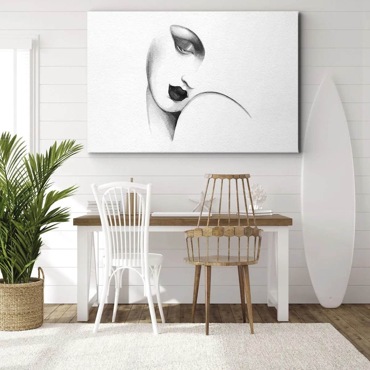 Obraz na plátně - Jemný portrét ženy v monochromatickém stylu - 70x50cm - Ve stylu Lempické - Moderní nástěnná dekorace do obývacího pokoje a ložnice ARTTOR
