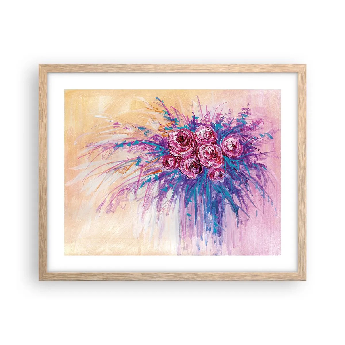 Plakát v rámu světlý dub - Růžová fontána - 50x40 cm