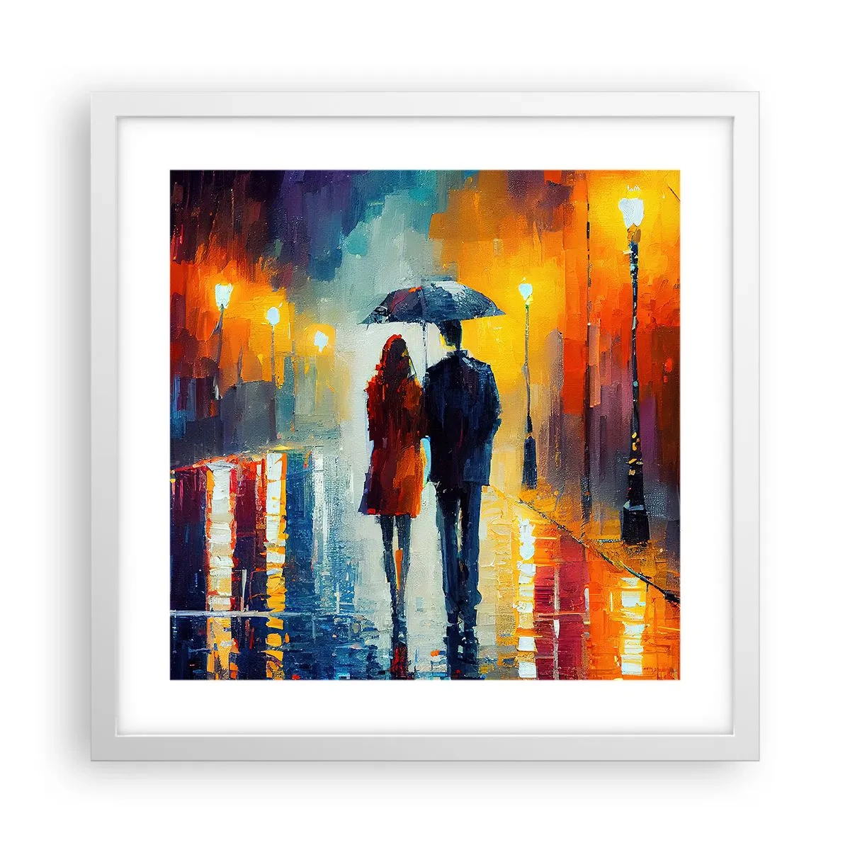 Plakát v bílém rámu - Spolu – barevná noc - 40x40 cm