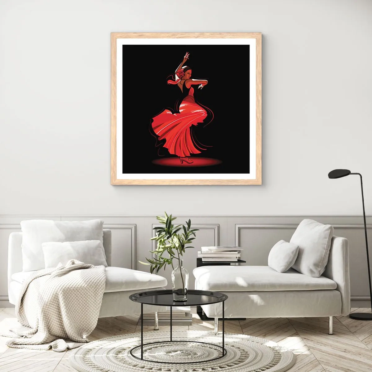 Plakát v rámu světlý dub - Žhavá duše flamenco - 40x40 cm