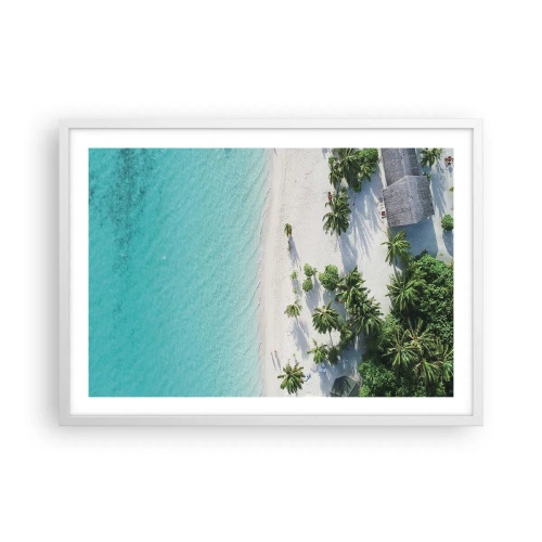 Plakát v bílém rámu - Dovolená v ráji - 70x50 cm