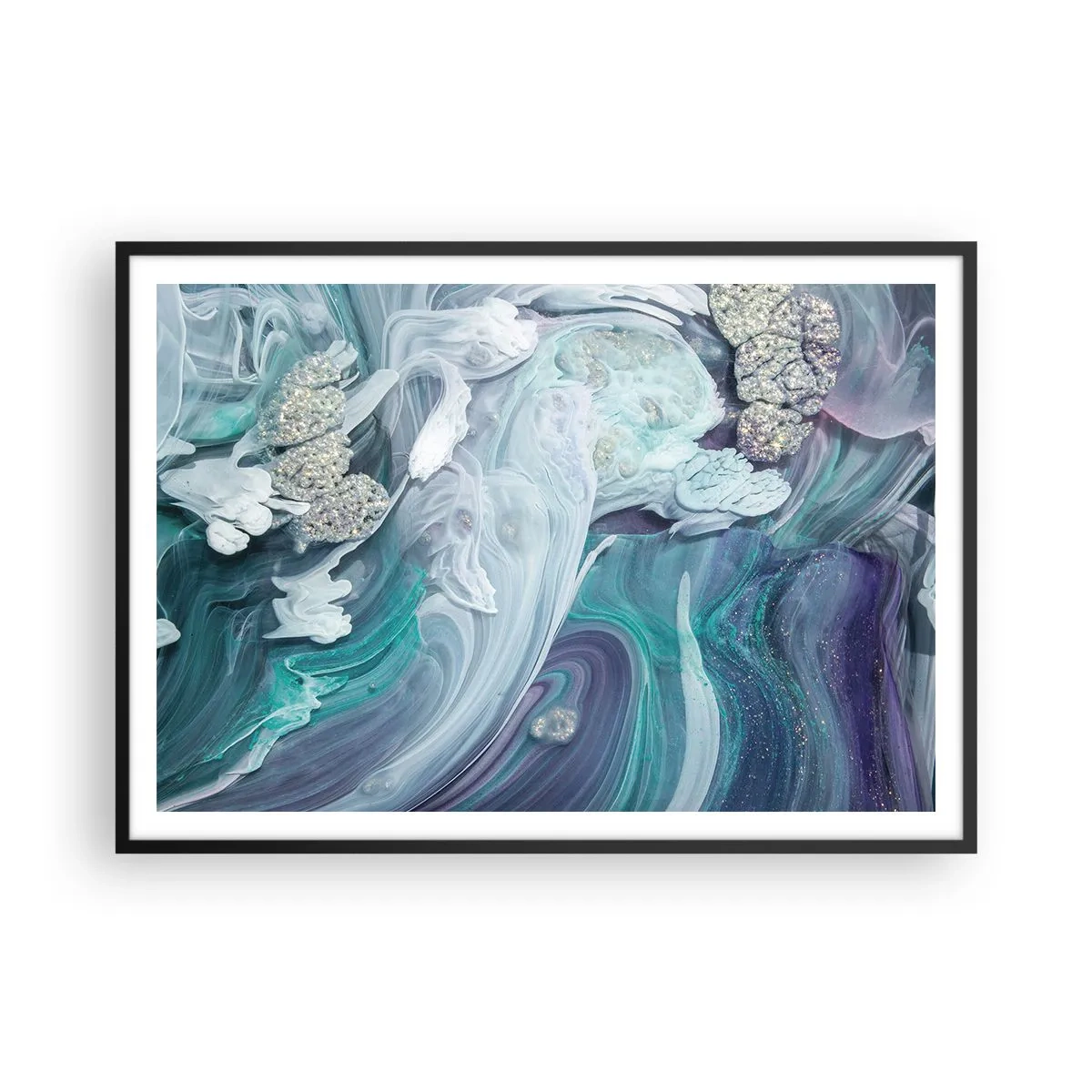 Plakát v černém rámu - Proudy modré - 100x70 cm