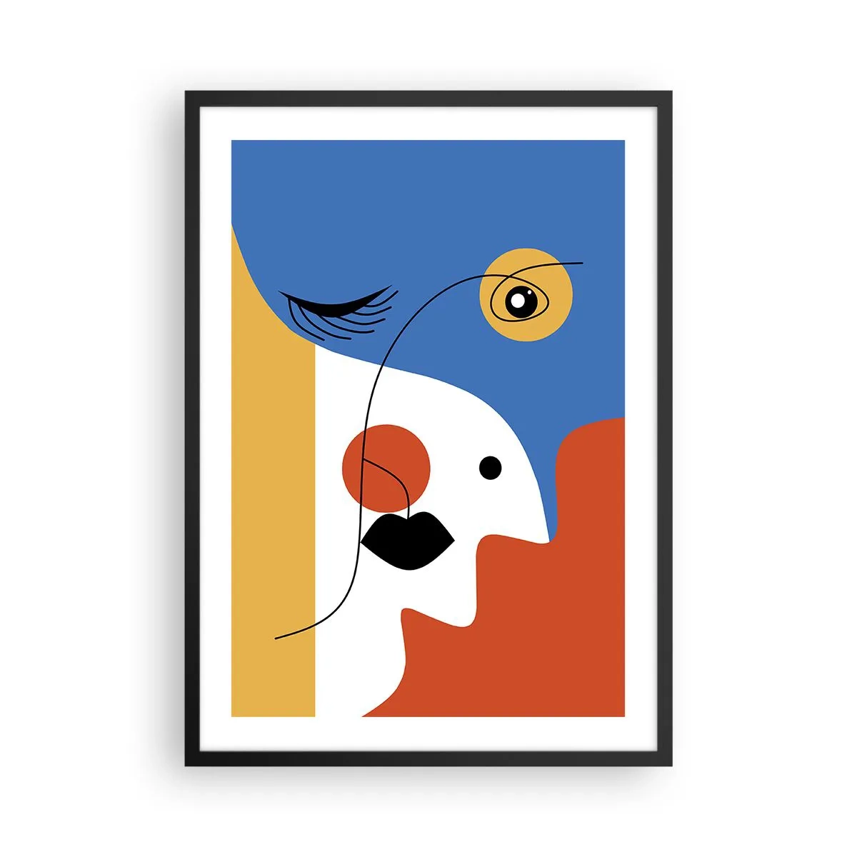Plakát v černém rámu - Kubistický portrét v výrazných barvách - 50x70cm - Portrét: dekonstrukce - Moderní nástěnná dekorace do obývacího pokoje a ložnice ARTTOR