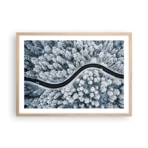 Plakát v rámu světlý dub - Zimním lesem - 70x50 cm