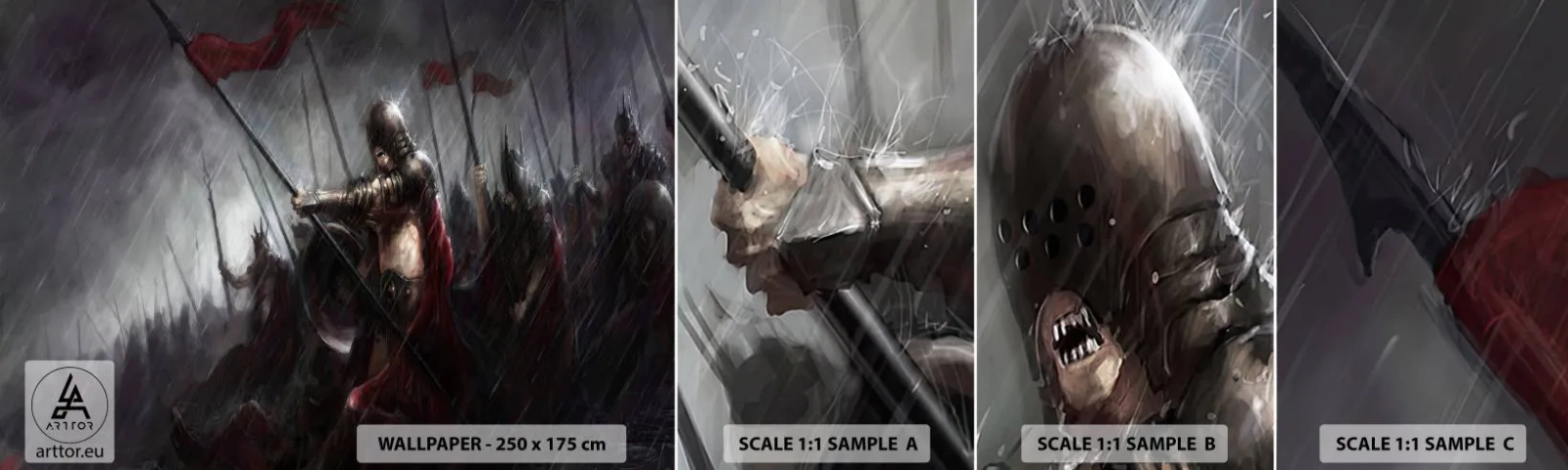 Vzor Fototapety Samolepicí Deluxe Sticker - Poutníče zvěstuj Lakedaimonským… - Rytíř v brnění, Armáda, Abstrakce - 100x30 cm