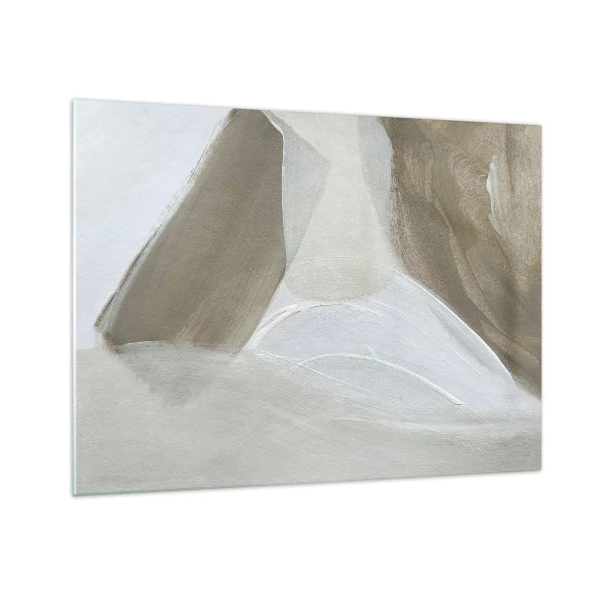 Obraz na skle - Jemná abstrakce v bílé a béžové barvě s jemnými tahy. - 70x50cm - Vlna bílé - Moderní nástěnná dekorace do obývacího pokoje a ložnice ARTTOR