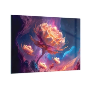 Obraz na skle - Fantastická květina plovoucí v kosmickém prostředí - 70x50cm - Jiný svět - Moderní nástěnná dekorace do obývacího pokoje a ložnice ARTTOR