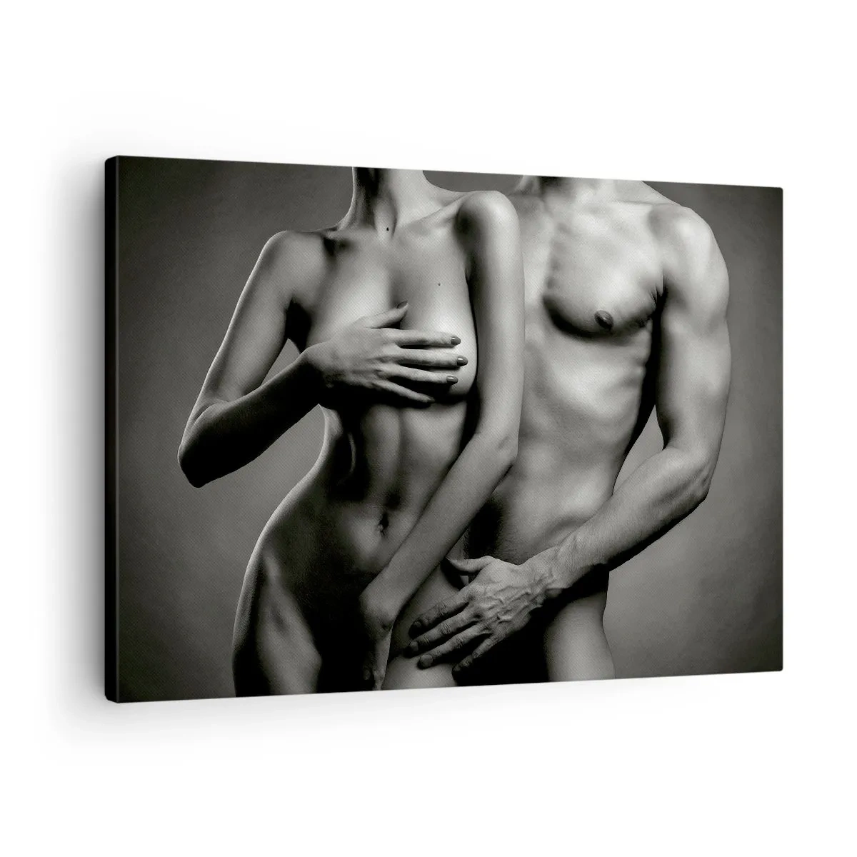 Obraz na plátně - Černobílé znázornění ženských a mužských těl v umělecké póze - 70x50cm - Adam a Eva - Moderní nástěnná dekorace do obývacího pokoje a ložnice ARTTOR