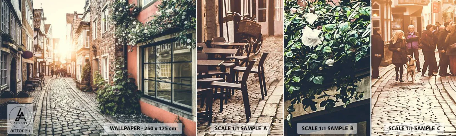 Vzor Fototapety Samolepicí Deluxe Sticker - Růžová ulička v růžové září - Město, Holandsko, Architektura - 100x30 cm