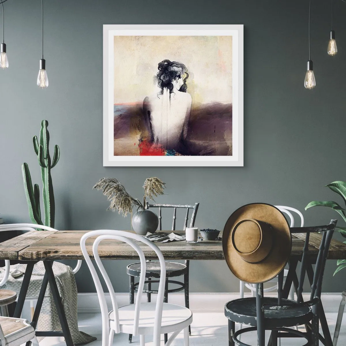 Plakát v bílém rámu - Jemné linie, oválné tvary - 50x50 cm