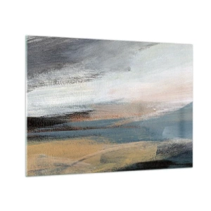 Obraz na skle - Abstraktní krajina v chladných a zemitých barvách. - 70x50cm - Abstrakce: severní krajina - Moderní nástěnná dekorace do obývacího pokoje a ložnice ARTTOR