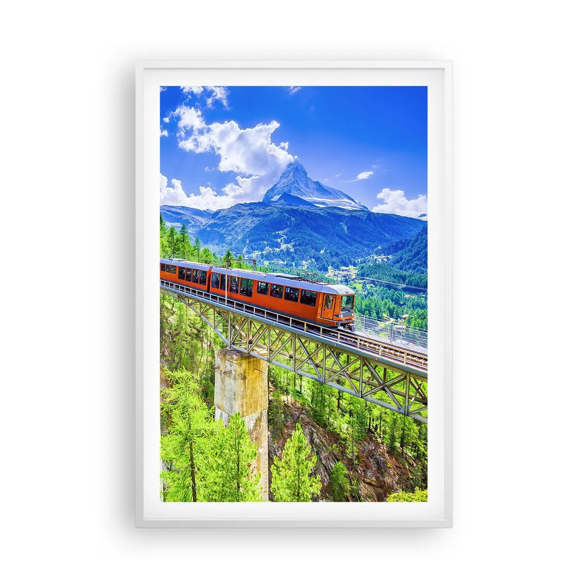 Plakát v bílém rámu - Alpská železnice - 61x91 cm