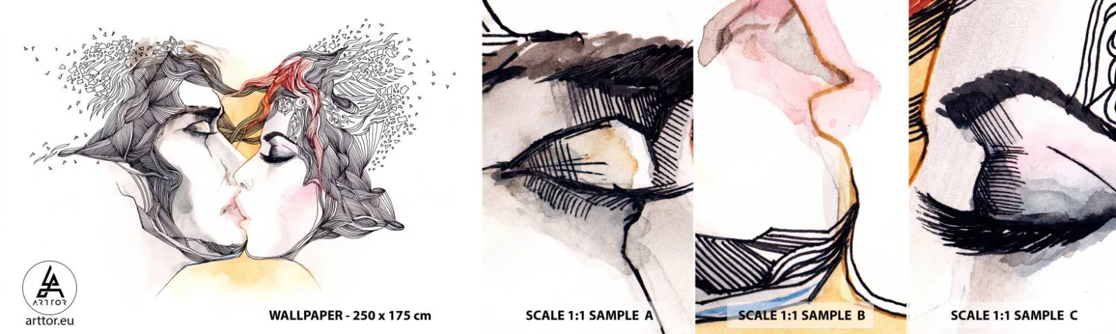 Fototapeta Vzorek Standard Eco - Svět neexistuje - Abstrakce, Pár milenců, Polibek - 100x30 cm