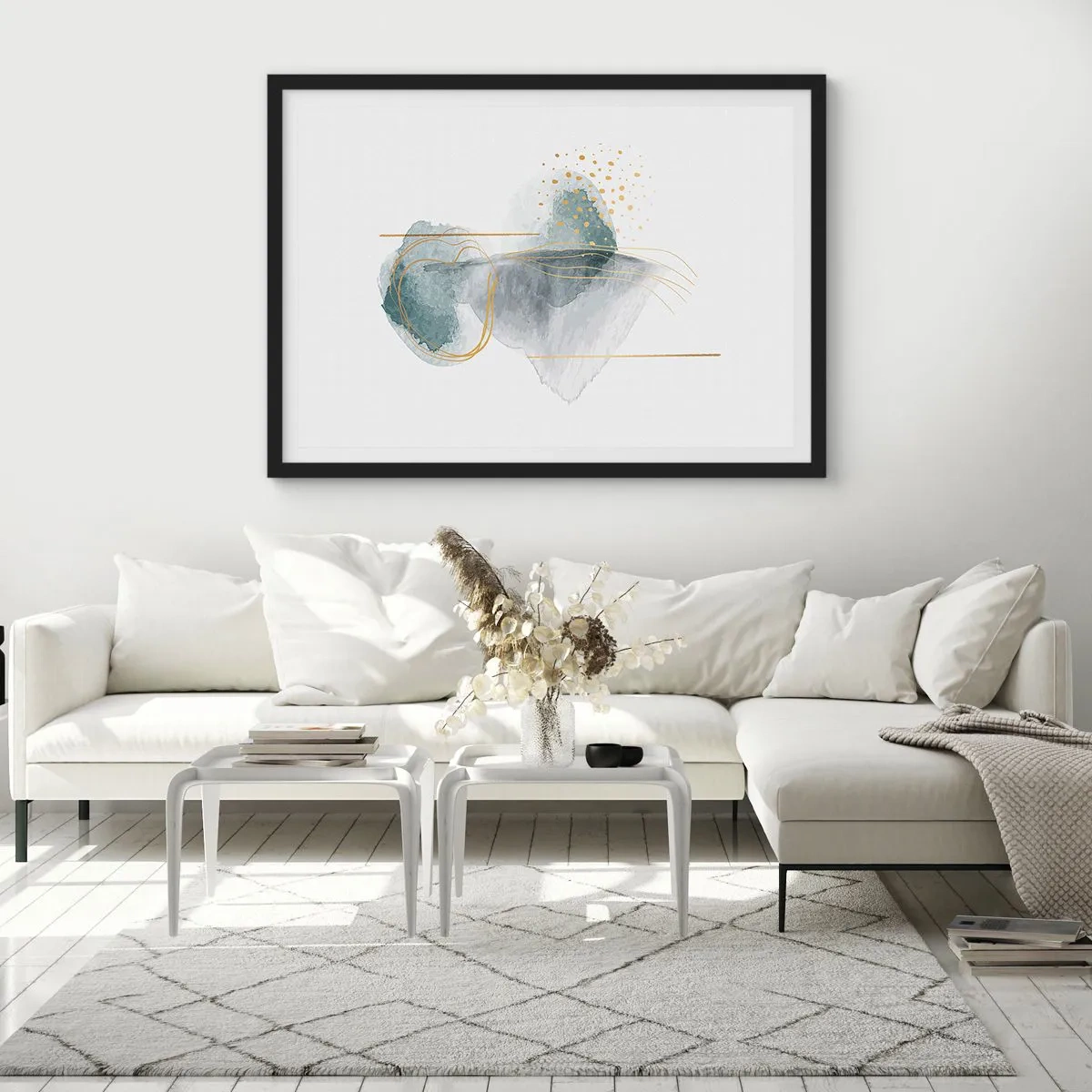 Plakát v černém rámu - O vztahu mezi šedou a zlatou - 91x61 cm