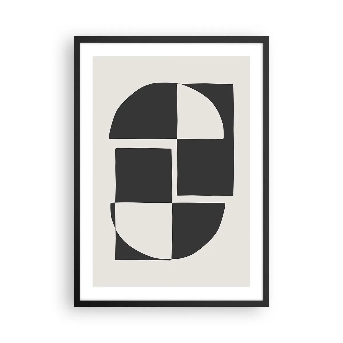 Plakát v černém rámu - Geometrická kompozice v černé a bílé - 50x70cm - Antitéza – syntéza - Moderní nástěnná dekorace do obývacího pokoje a ložnice ARTTOR