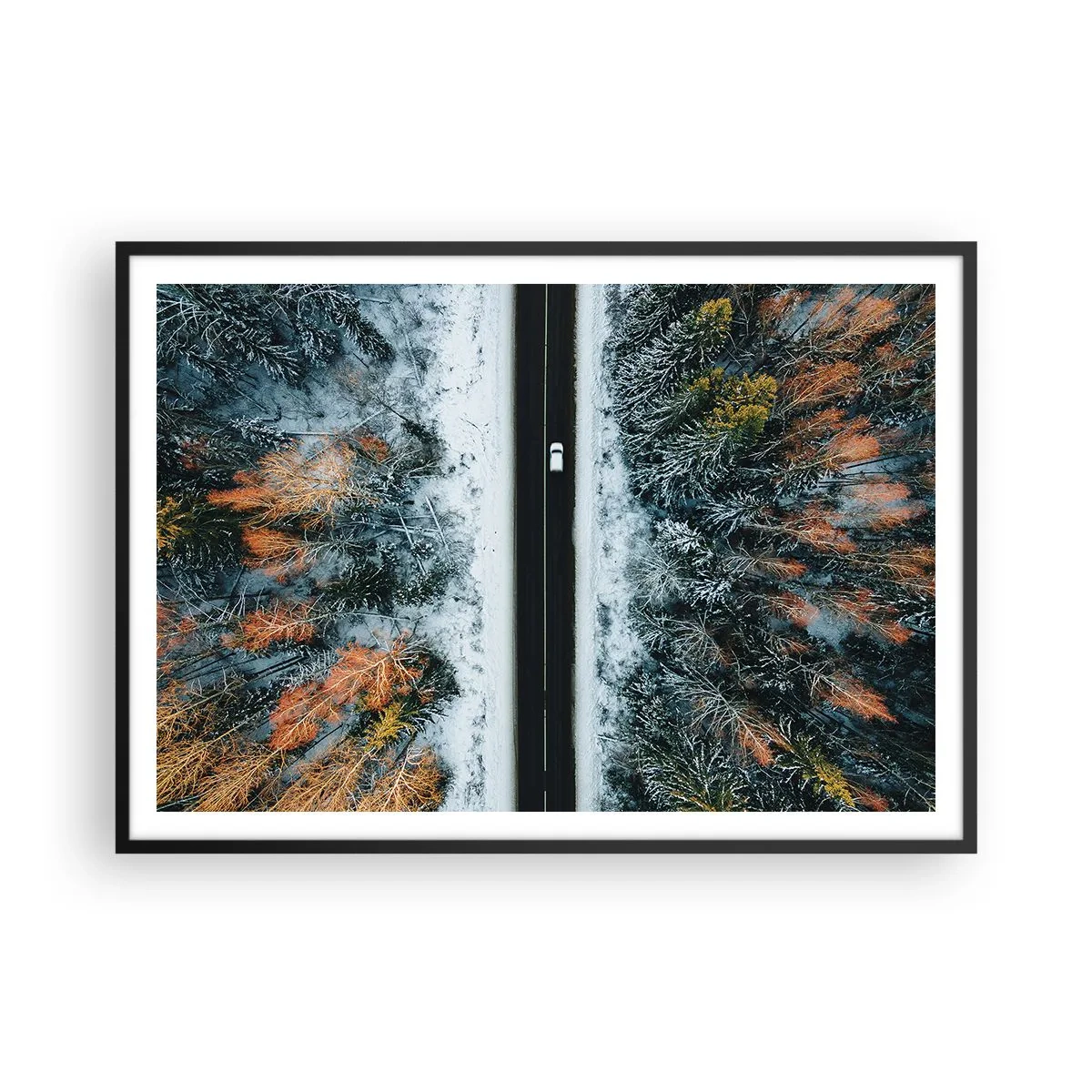 Plakát v černém rámu - Přes zimní les - 100x70 cm