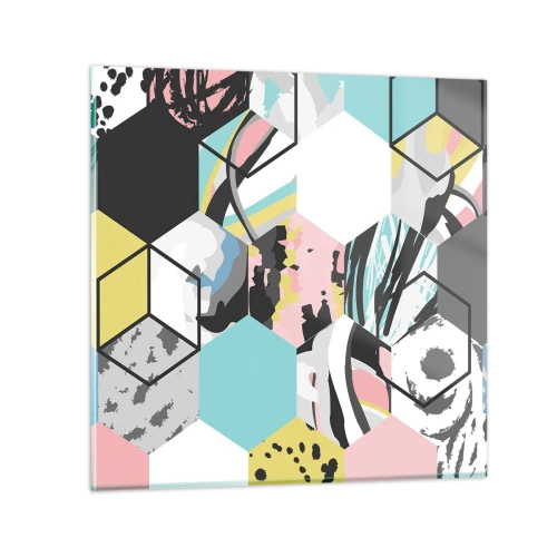 Obraz na skle - Šestiúhelníky a krychle v šesti barvách - 70x70 cm