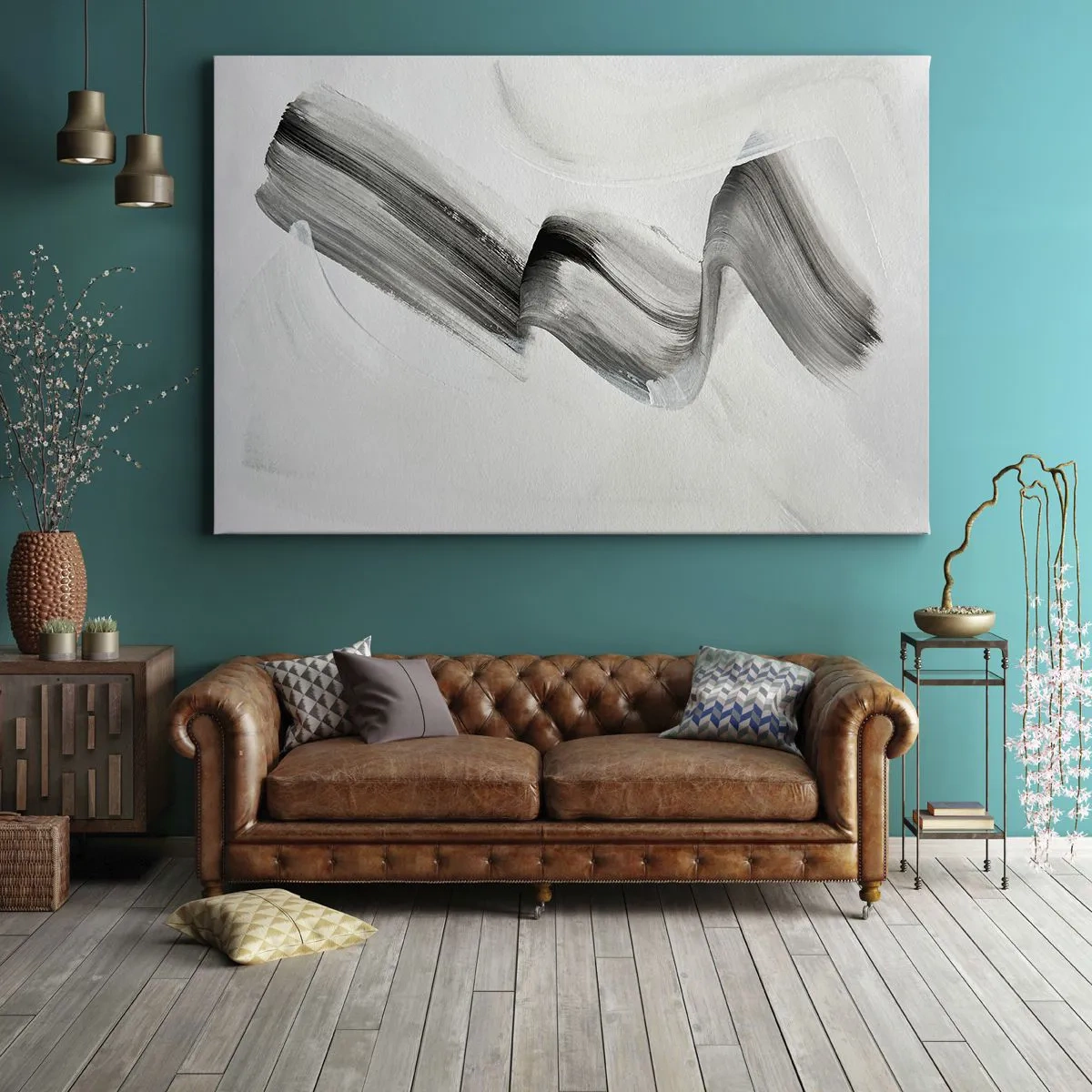 Obraz na plátně - Abstraktní černobílý tah štětcem na světlém pozadí - 70x50cm - Jen tak pro radost - Moderní nástěnná dekorace do obývacího pokoje a ložnice ARTTOR