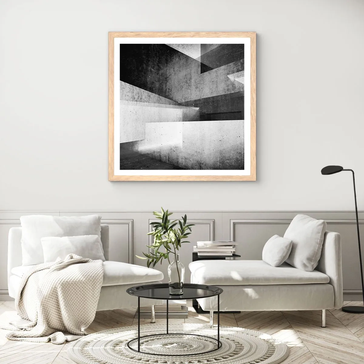 Plakát v rámu světlý dub - Struktura prostoru - 50x50 cm