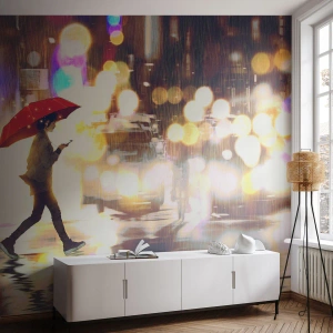 Fototapeta Samolepicí Deluxe Sticker - A přece slunečná - Město, Procházka v dešti, Deštník - 300x210 cm