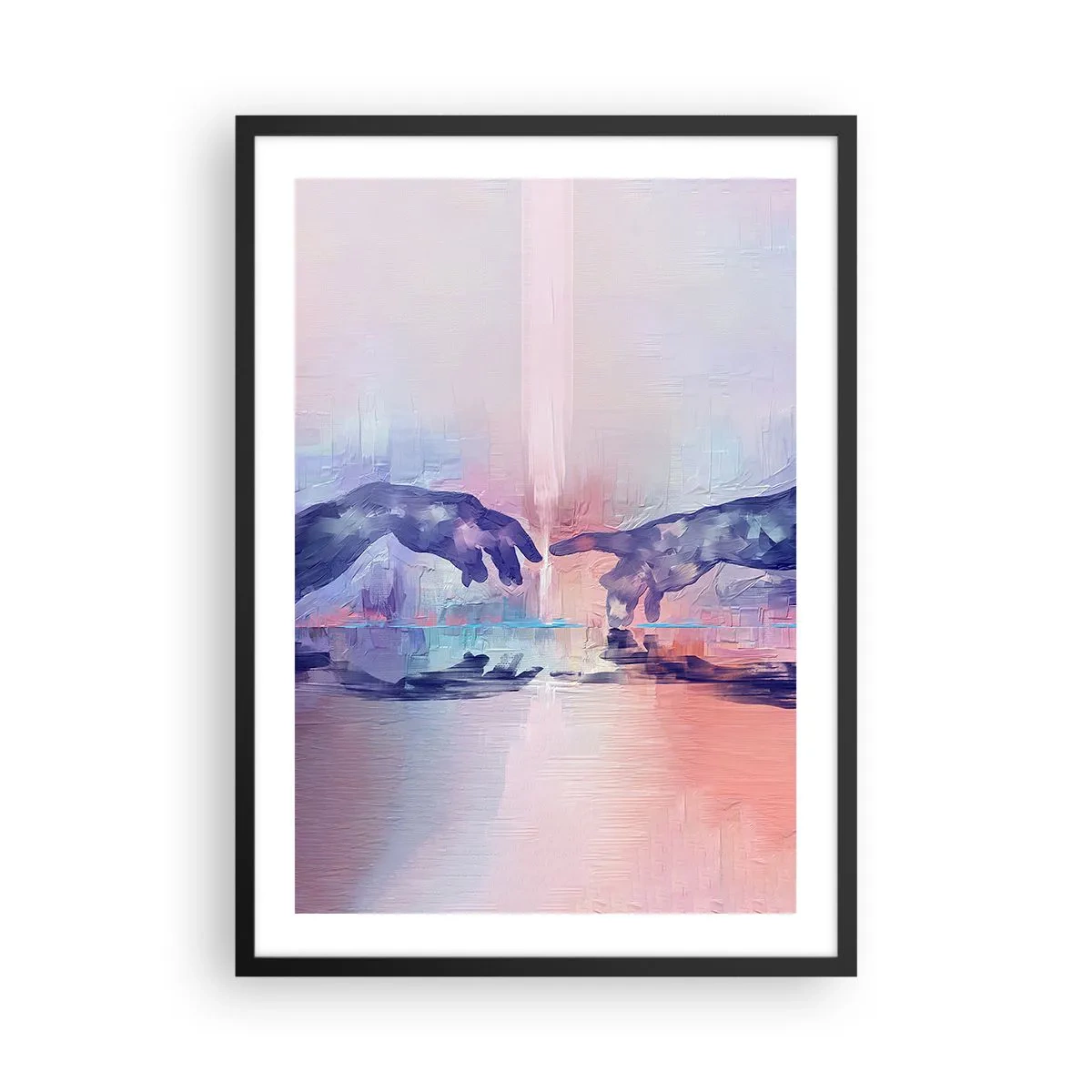 Plakát v černém rámu - Abstraktní ruce v pastelových barvách - 50x70cm - Božská jiskra života - Moderní nástěnná dekorace do obývacího pokoje a ložnice ARTTOR