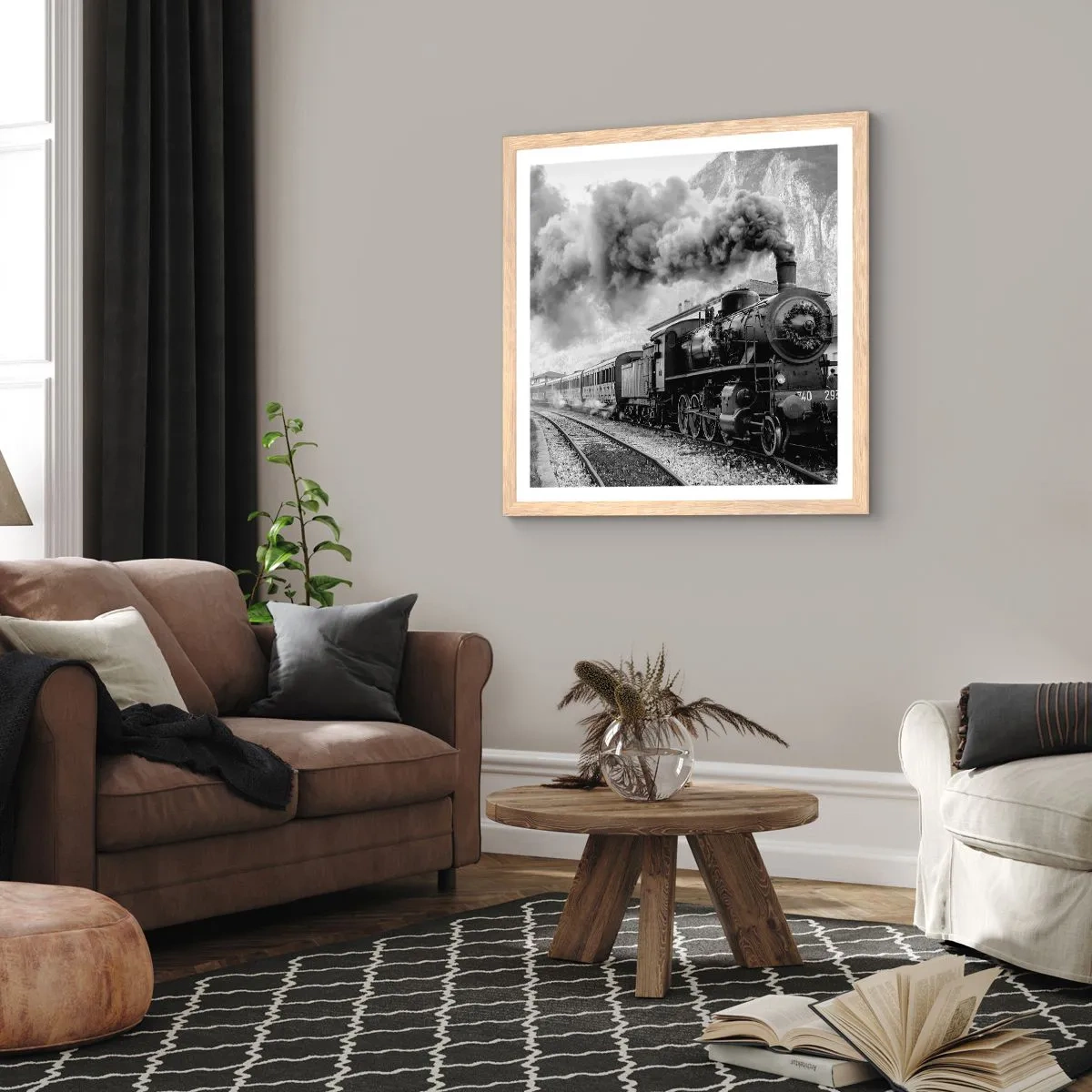 Plakát v rámu světlý dub - Stojí na nádraží… - 40x40 cm