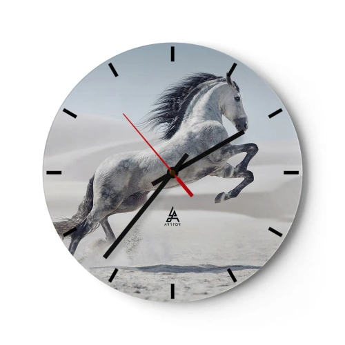 Nástěnné hodiny - Skákající arabský kůň na pozadí pouště - 30x30cm - Arabský kníže - Moderní nástěnná dekorace do obývacího pokoje, kuchyně a ložnice ARTTOR