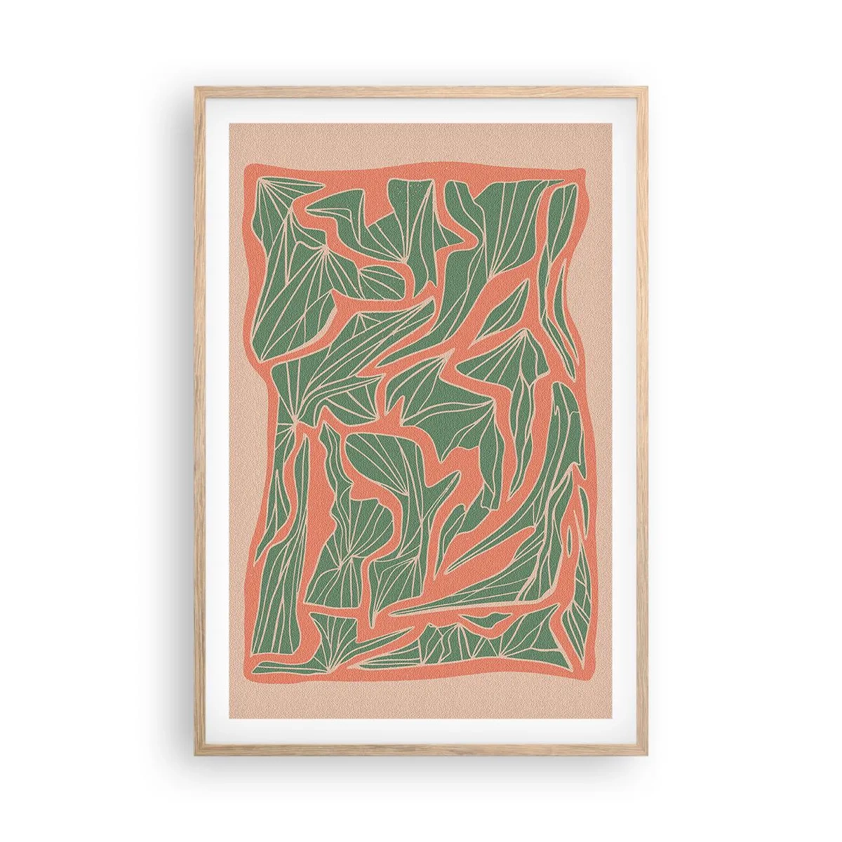 Plakát v rámu světlý dub - Souboj korálů a zeleně - 61x91 cm