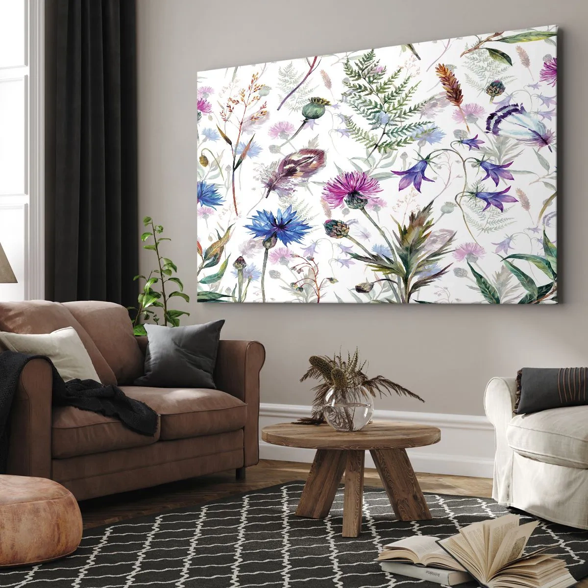 Obraz na plátně - Akvarelové květiny a byliny na bílém pozadí v herbářovém stylu - 70x50cm - Polský herbář - Moderní nástěnná dekorace do obývacího pokoje a ložnice ARTTOR