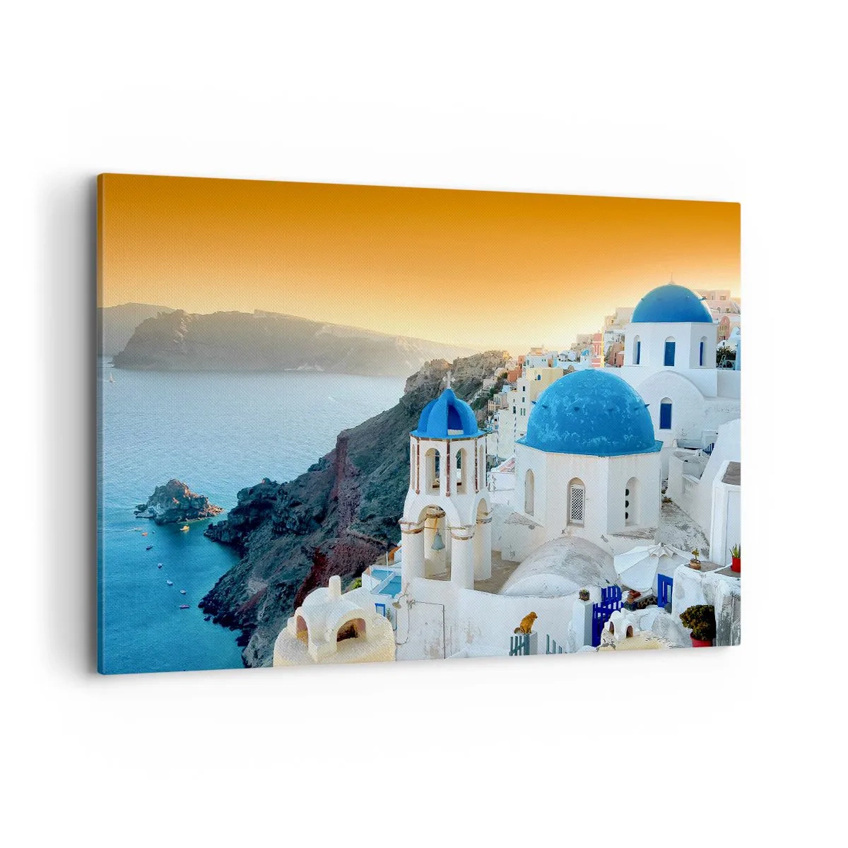 Obraz na plátně - Santorini - přitulené ke skalám - 120x80 cm