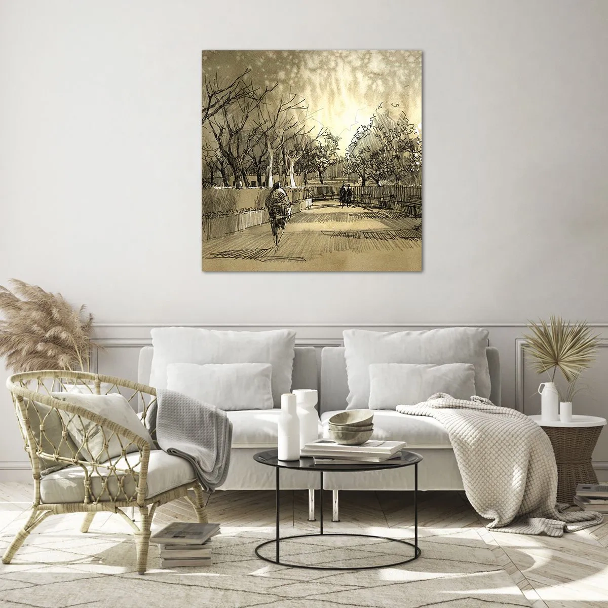 Obraz na skle - Pírkem zastavený okamžik - 60x60 cm