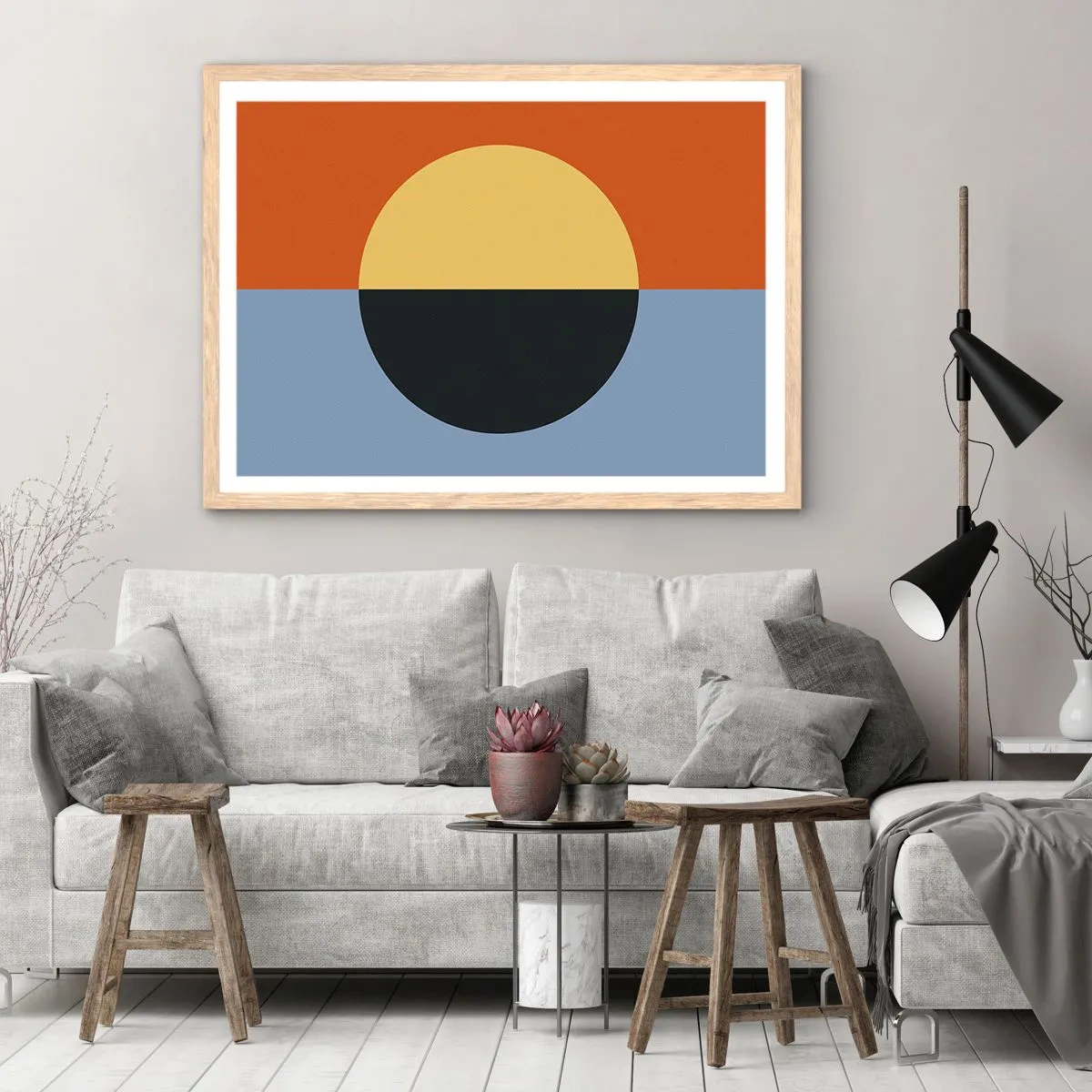 Plakát v rámu světlý dub - Kompozice tepla a chladu - 91x61 cm