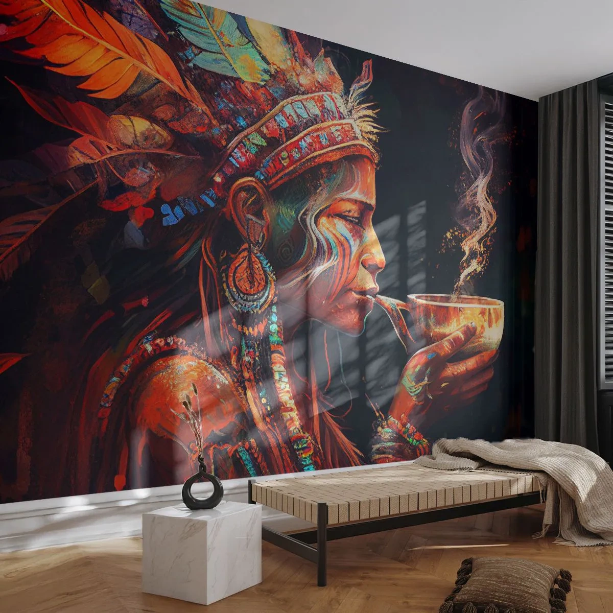 Fototapeta Standard Eco - Magický rituál - Šaman, indický, Ayahuasca - 350x256 cm