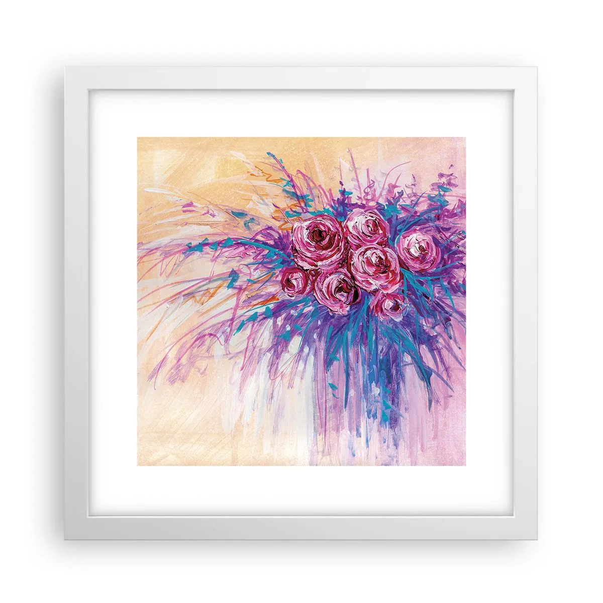 Plakát v bílém rámu - Růžová fontána - 30x30 cm