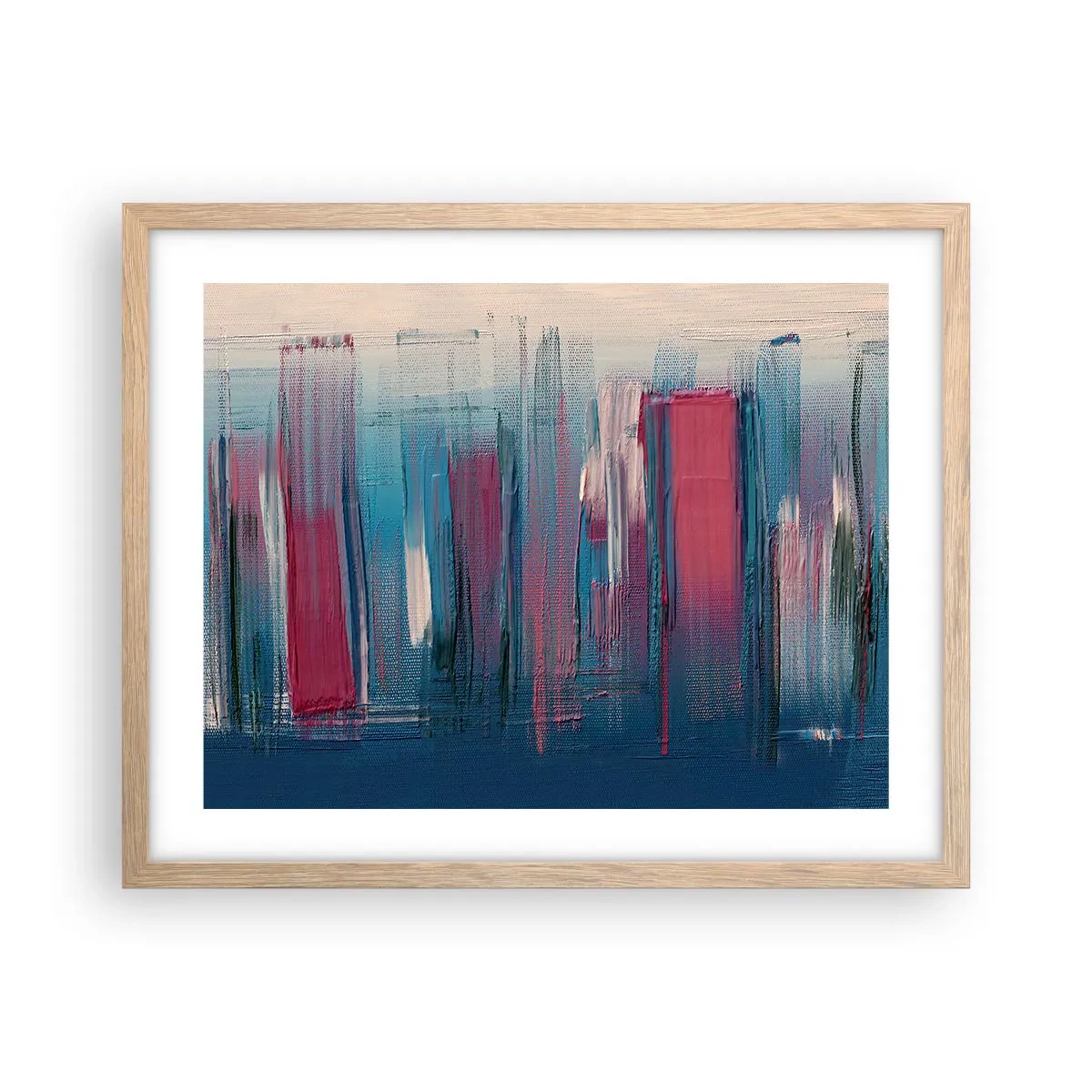 Plakát v rámu světlý dub - Vertikální kompozice v modré a červené - 50x40 cm