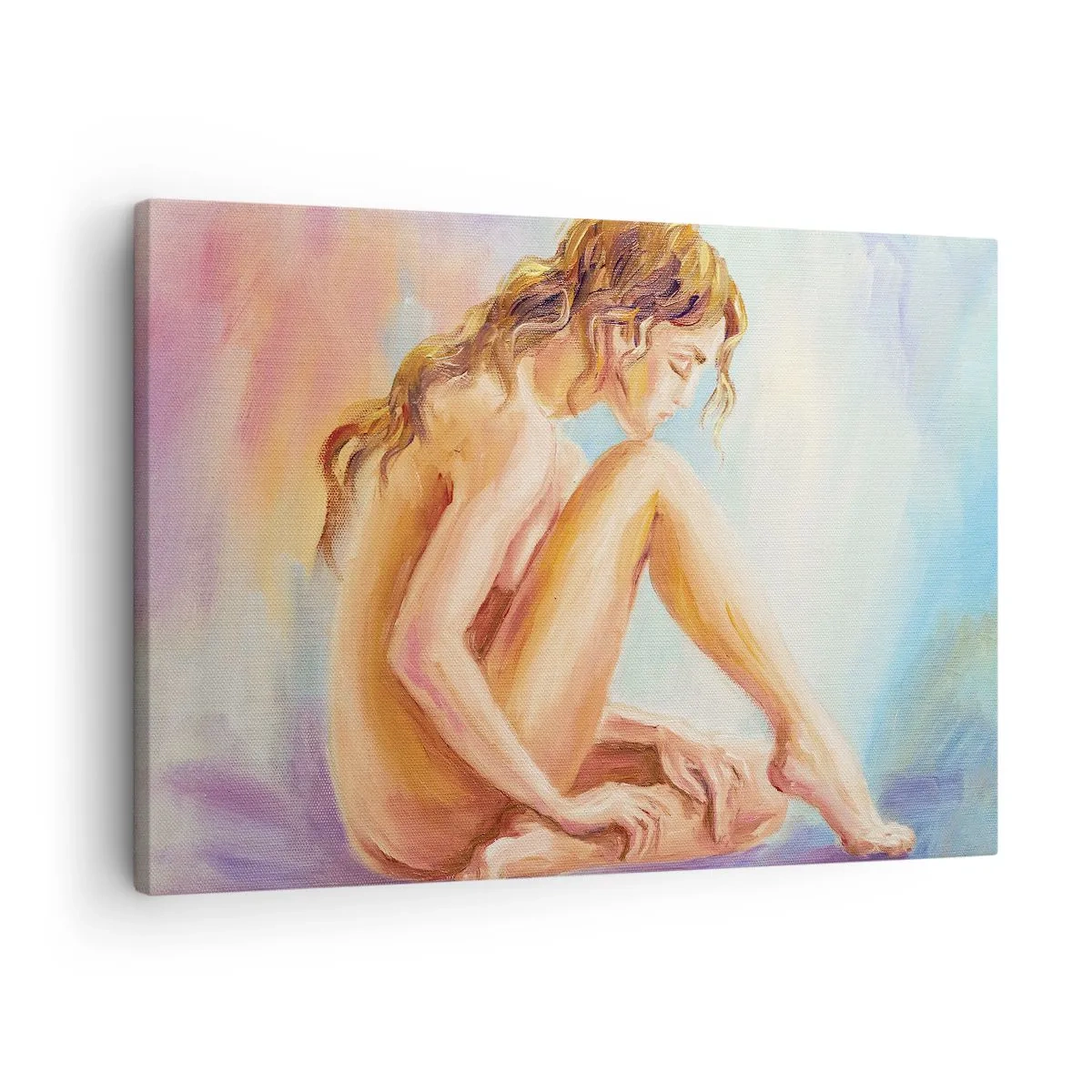 Obraz na plátně - Jemná postava ženy na pastelovém pozadí - 70x50cm - Akt mládí - Moderní nástěnná dekorace do obývacího pokoje a ložnice ARTTOR